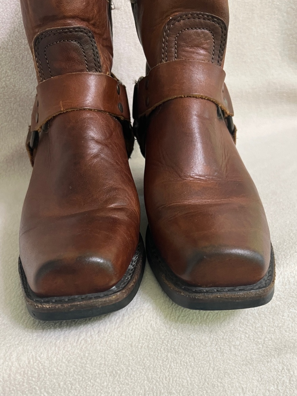 Frye Harness Boots Women’s 8 M Cognac Brown Leather USA Made Motorcycle Cowgirl - Picture 2 of 16